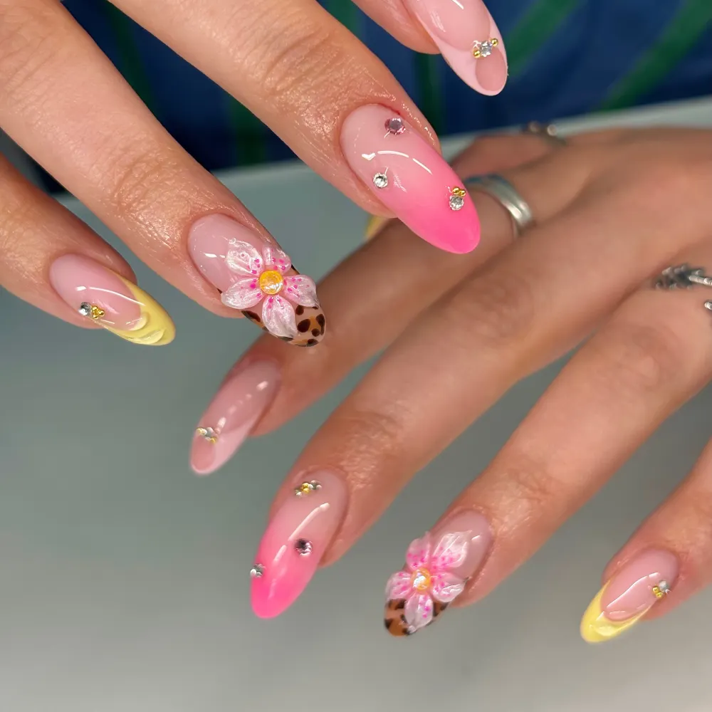 3D Flower and Leopard Nails 2