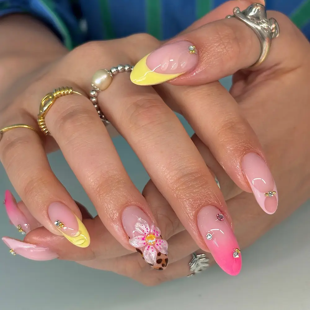 3D Flower and Leopard Nails