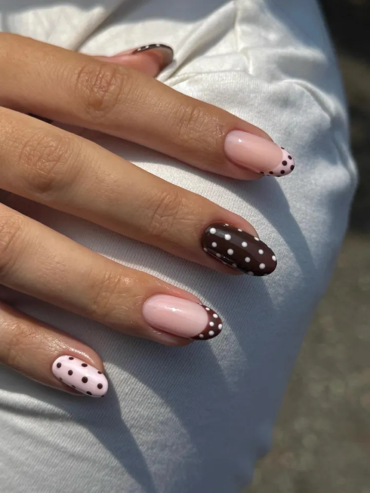 Pink and Chocolate Polka Dot Nails