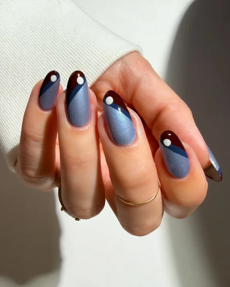 Blue Chrome and Brown Graphic Nails View